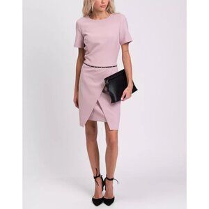 Elegant Blush Pink Wrap-Front Sheath Dress
